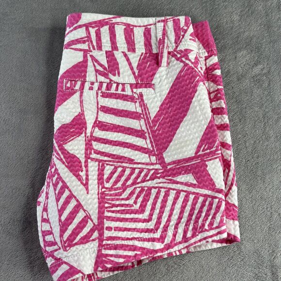 Lilly Pulitzer Shorts Womens 00 Pink White Callahan Tropical Print Seersucker - Picture 14 of 15
